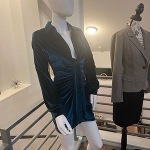 Emerald Long Sleeve Stretch Figure hugging Velvet Cocktail Party Dress Sz S❤️